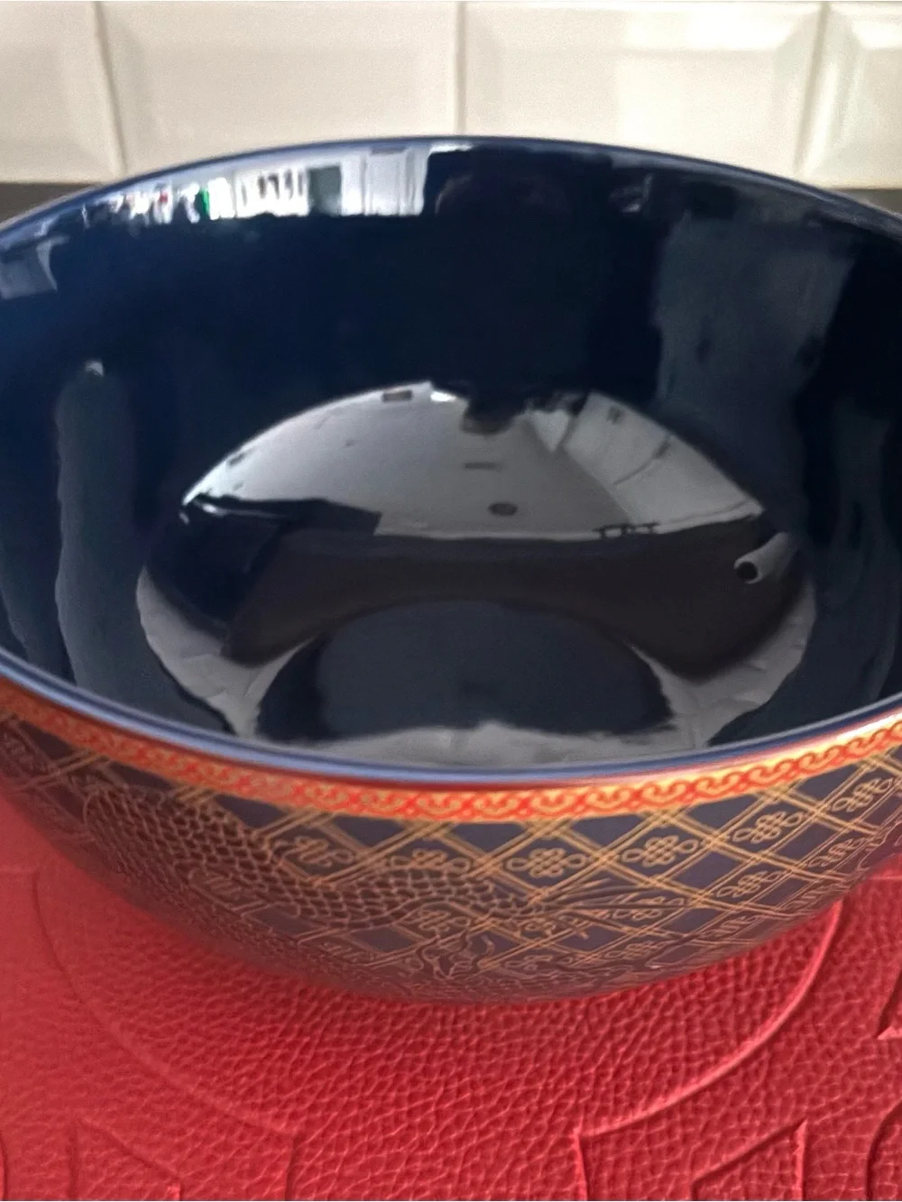 Williams Sonoma Chinese Lunar Blue and Gold Porcelain Dragon Bowl NEW